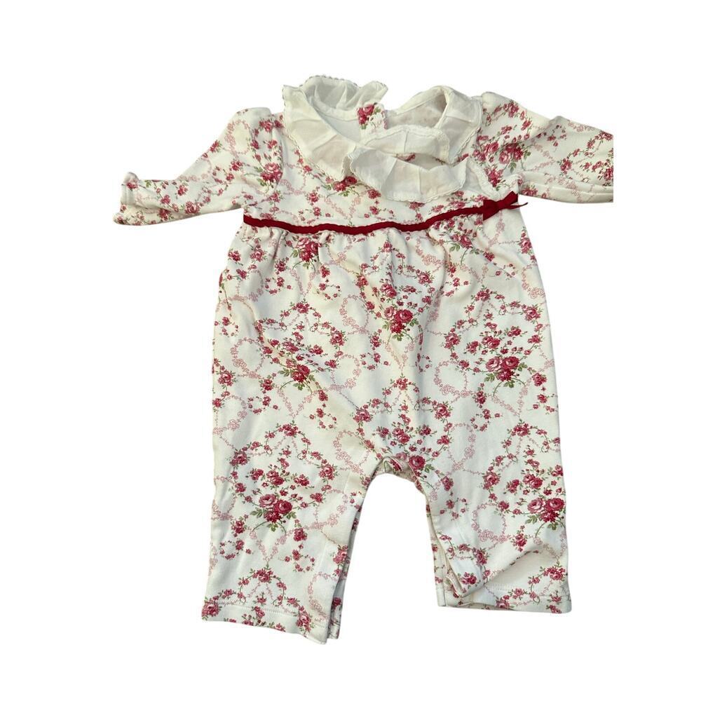 Janie and Jack Layette Baby Girl Pink Bow Floral One Piece Size 0-3Months